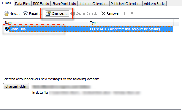 outlook2010 change email server settings